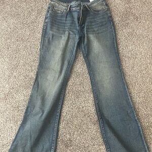 SHEIN Women's Blue Flare Jeans - Washed Denim